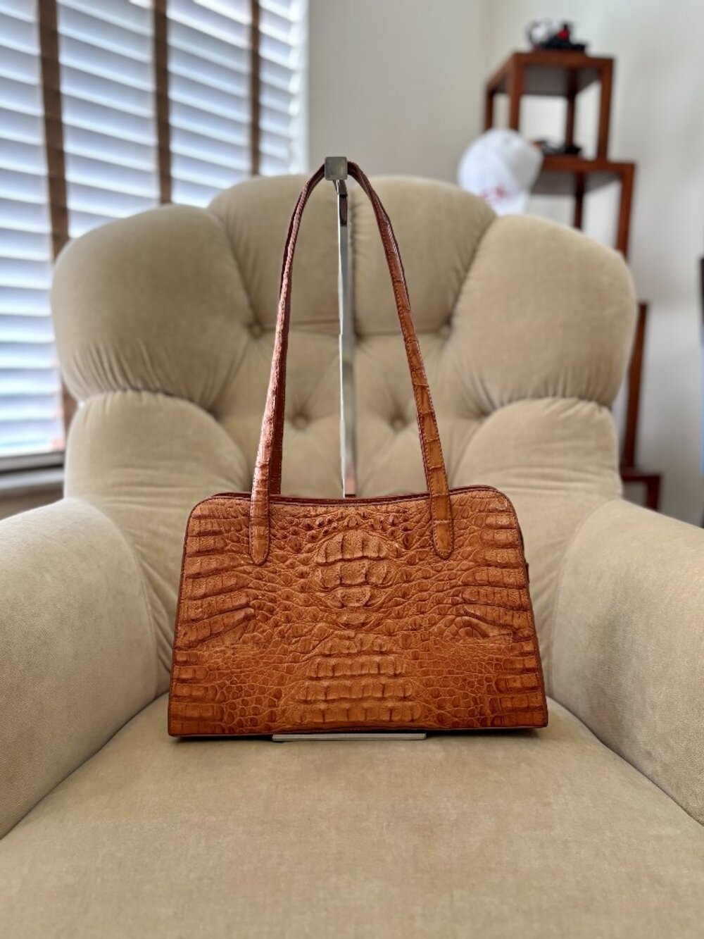 NEW Auth 24 COLLECTION BOUTIQUE Genuine Caiman Crocodile Cognac Satchel Bag